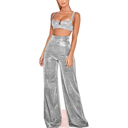 Sparkly Women's Two-Piece Set High-Waisted Elegant