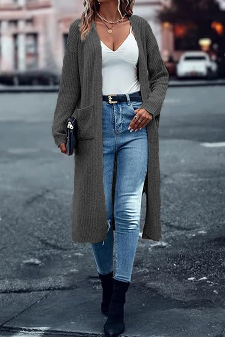 Damen Strickmantel Langärmlig mit Taschen Damenmantel