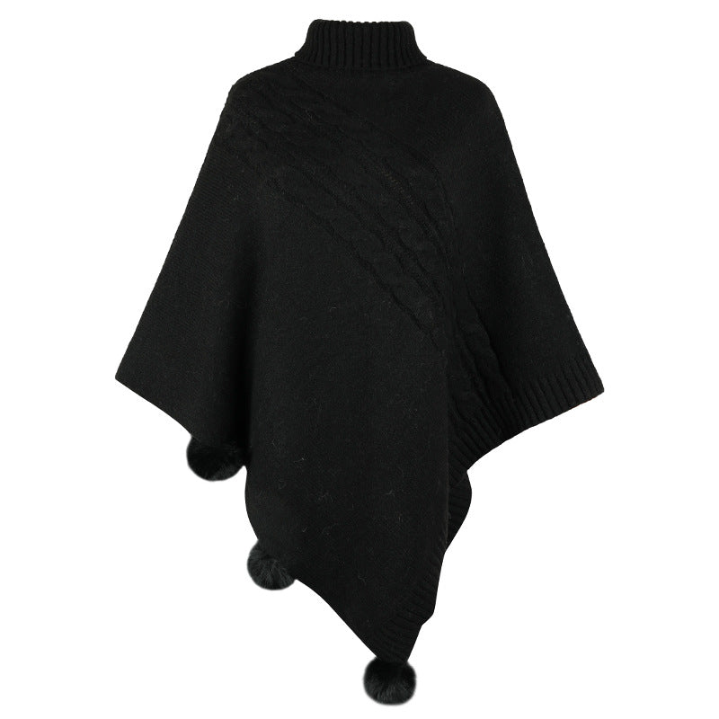 Women's Poncho Modern Cable Knit High Neck