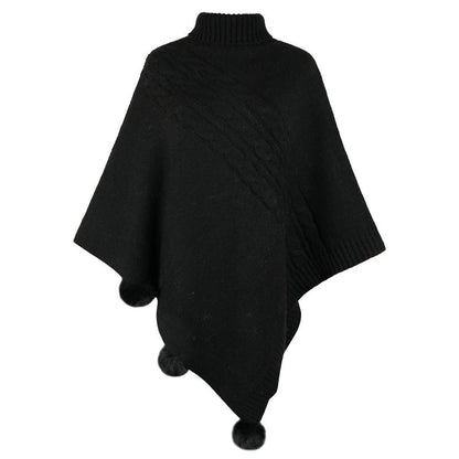Women's Poncho Modern Cable Knit High Neck