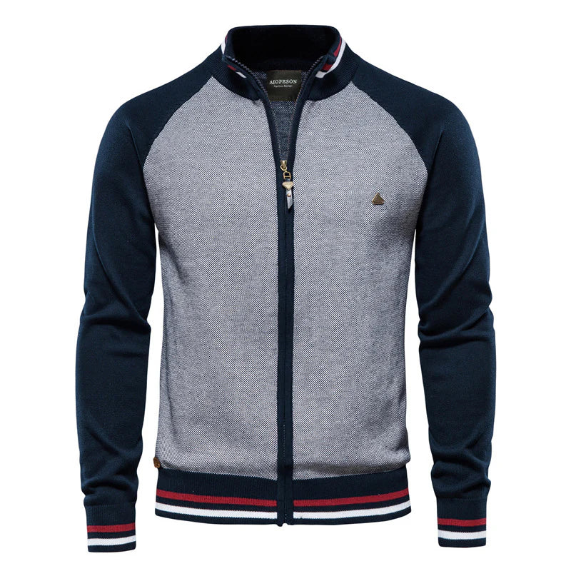Fine Knit Cardigan Zipper Modern Stand-up Collar