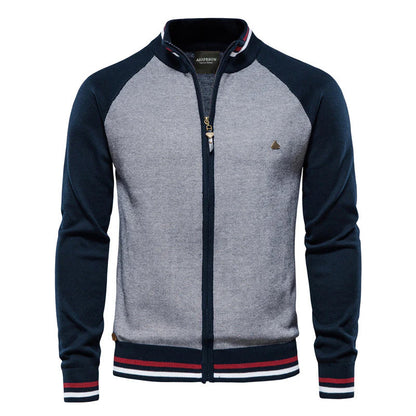 Fine Knit Cardigan Zipper Modern Stand-up Collar