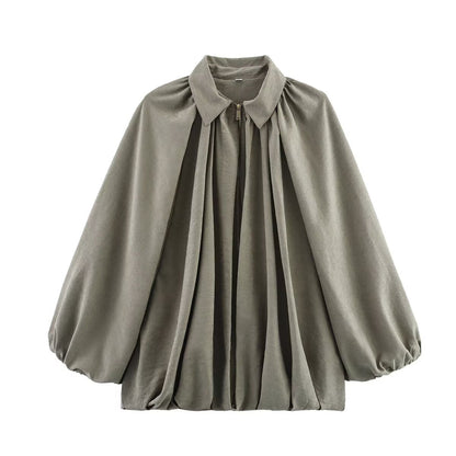 Women's Blouse Elegant Puff Sleeves Pleated Style