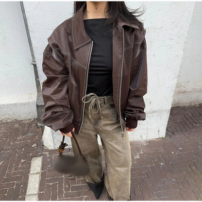 Women's Leather Jacket Trendy Slim Collar
