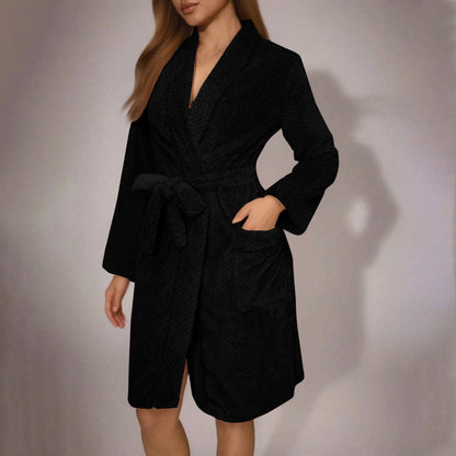 Soft women's bathrobe with belt and pockets
