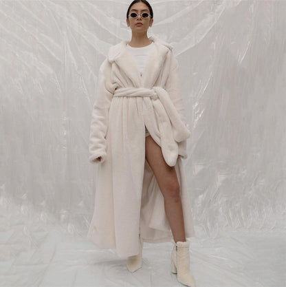 Women's Oversized Faux Fur Parka with Hood and Textured Detail