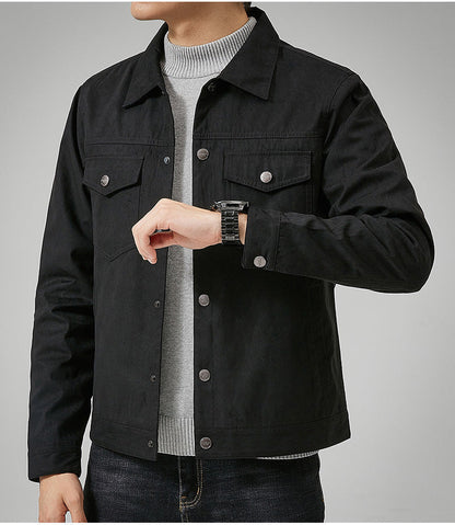 Men's Faux Leather Jacket, Elegant with Buttons and Chest Pocket