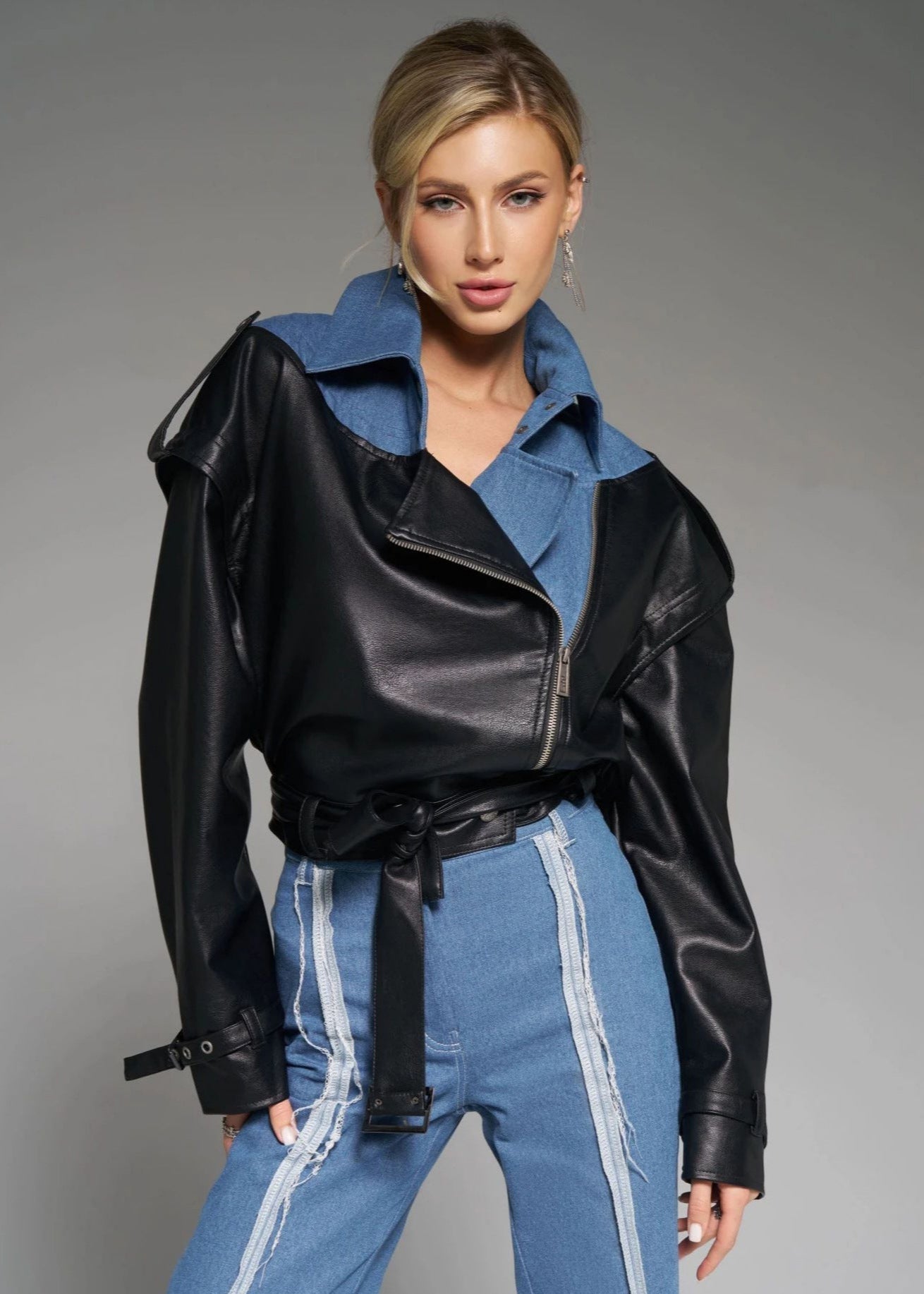 Stylish Two-Tone Modern Leather Jacket