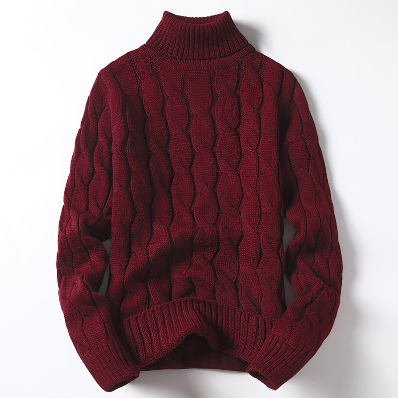 Herren Strickpullover Rollkragen Zopfmuster Elegante Mode