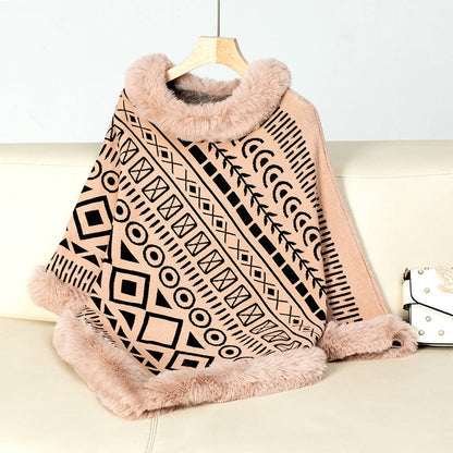 Women's Poncho Elegant Faux Fur Collar Trendy
