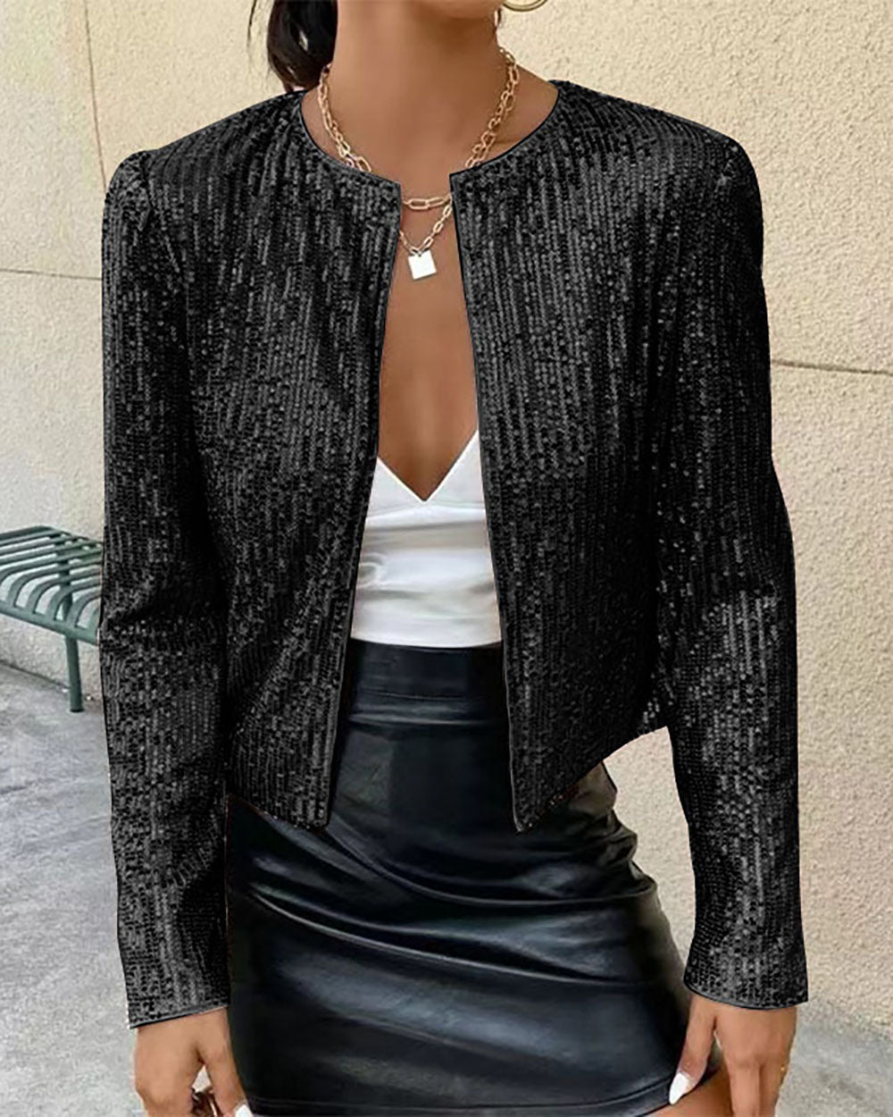 Fashionable Dress | Shiny Stand-Up Collar Short Coat