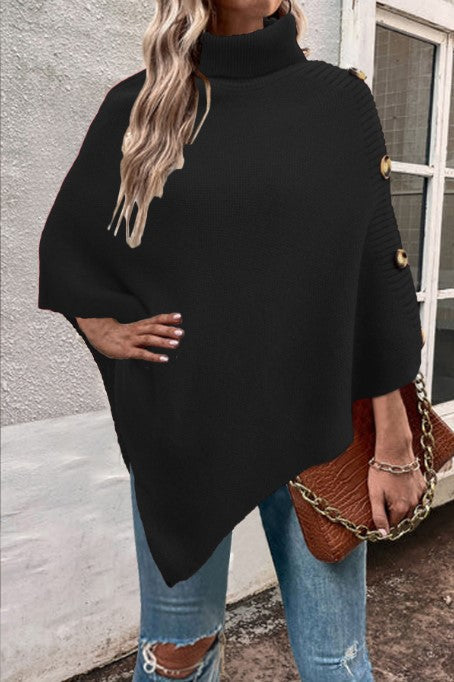 Women's Knitted Poncho High Collar Elegant Design