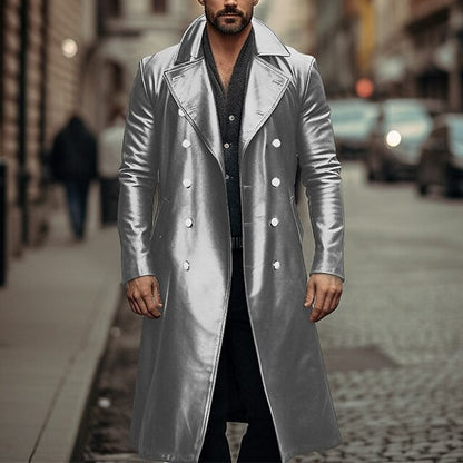 Men's Trench Coat Elegant Design Glossy Fabric