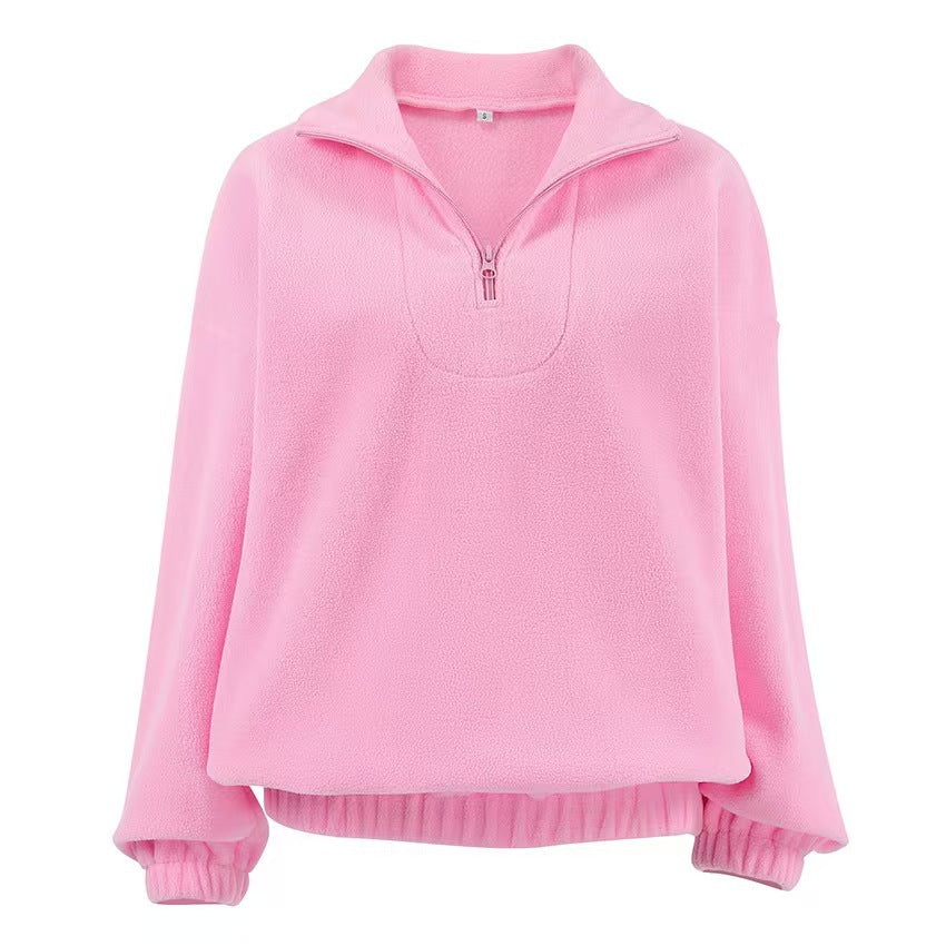 Women's Soft Fleece Pullover Short Zipper