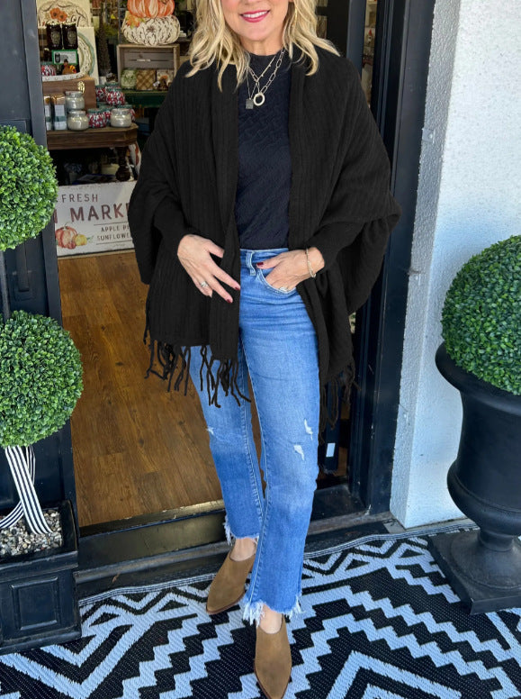 Women's Poncho with Fringes Elegant Wrap