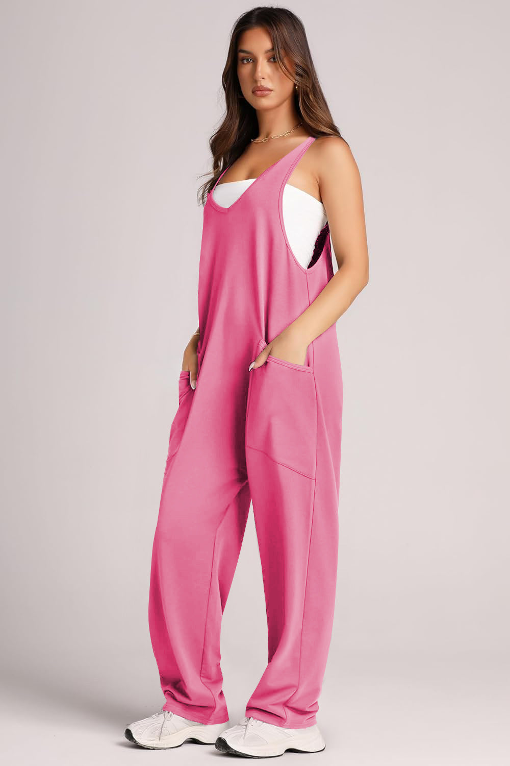Women's Comfort Jumpsuit with Large Pockets and Stretch Fabric