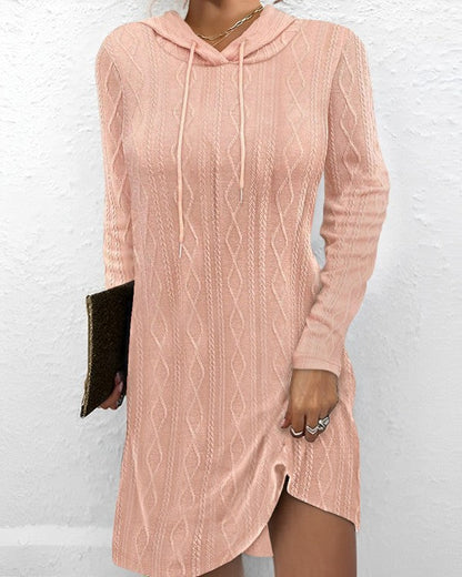 Women's Knitted Dress Hood Side Slits Trendy