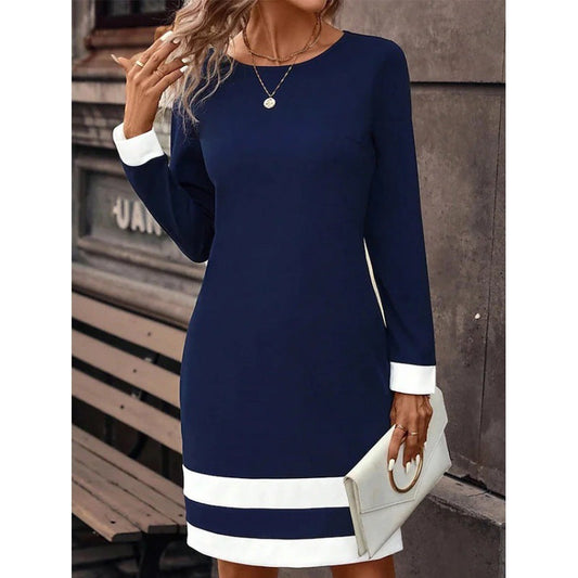 Damen Kleid Elegant Kontrast Ärmel Modernes Design - IdealeKleiden
