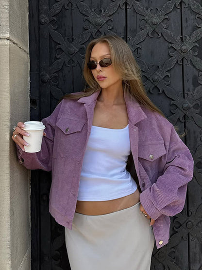 Women's Oversized Corduroy Jacket Generous Stylish Striped Pattern