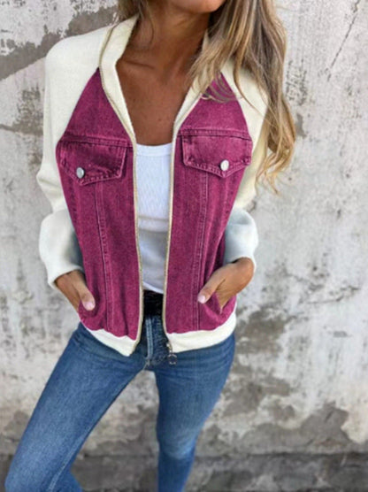 Women's Sweater Jacket Denim Style Fleece Sleeves
