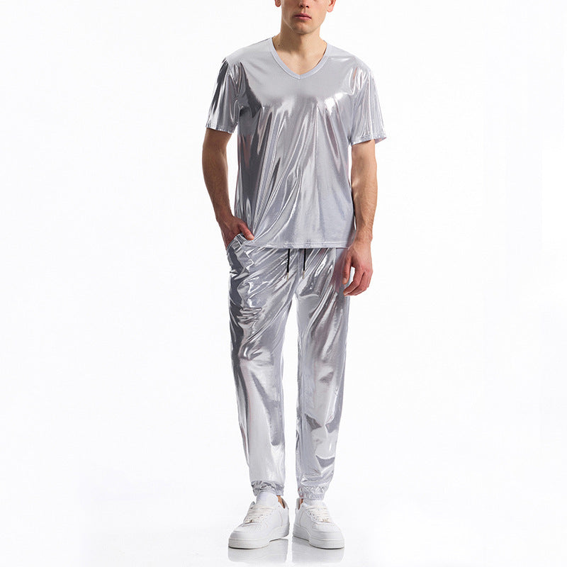 Men's Sporty Top Shiny V-NeckFitness