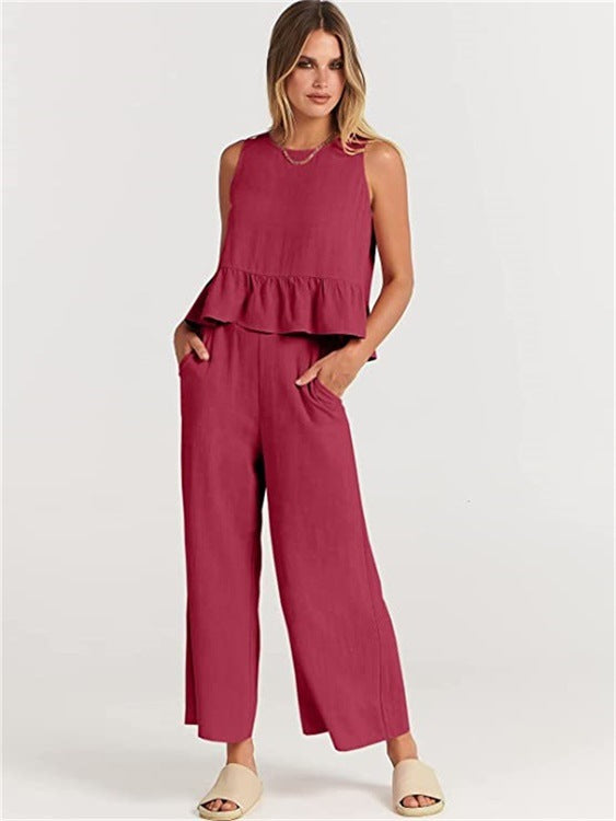 Women's Two-Piece Set Elegant Ruffle Detail