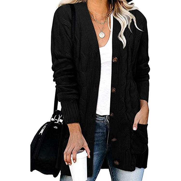 Women's Chunky Knit Cardigan with Buttons and Pockets