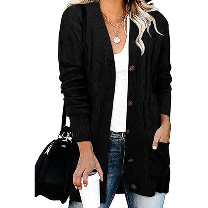 Women's Chunky Knit Cardigan with Buttons and Pockets