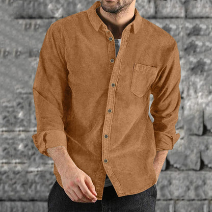 Men's Corduroy Shirt Elegant Design with Chest Pocket