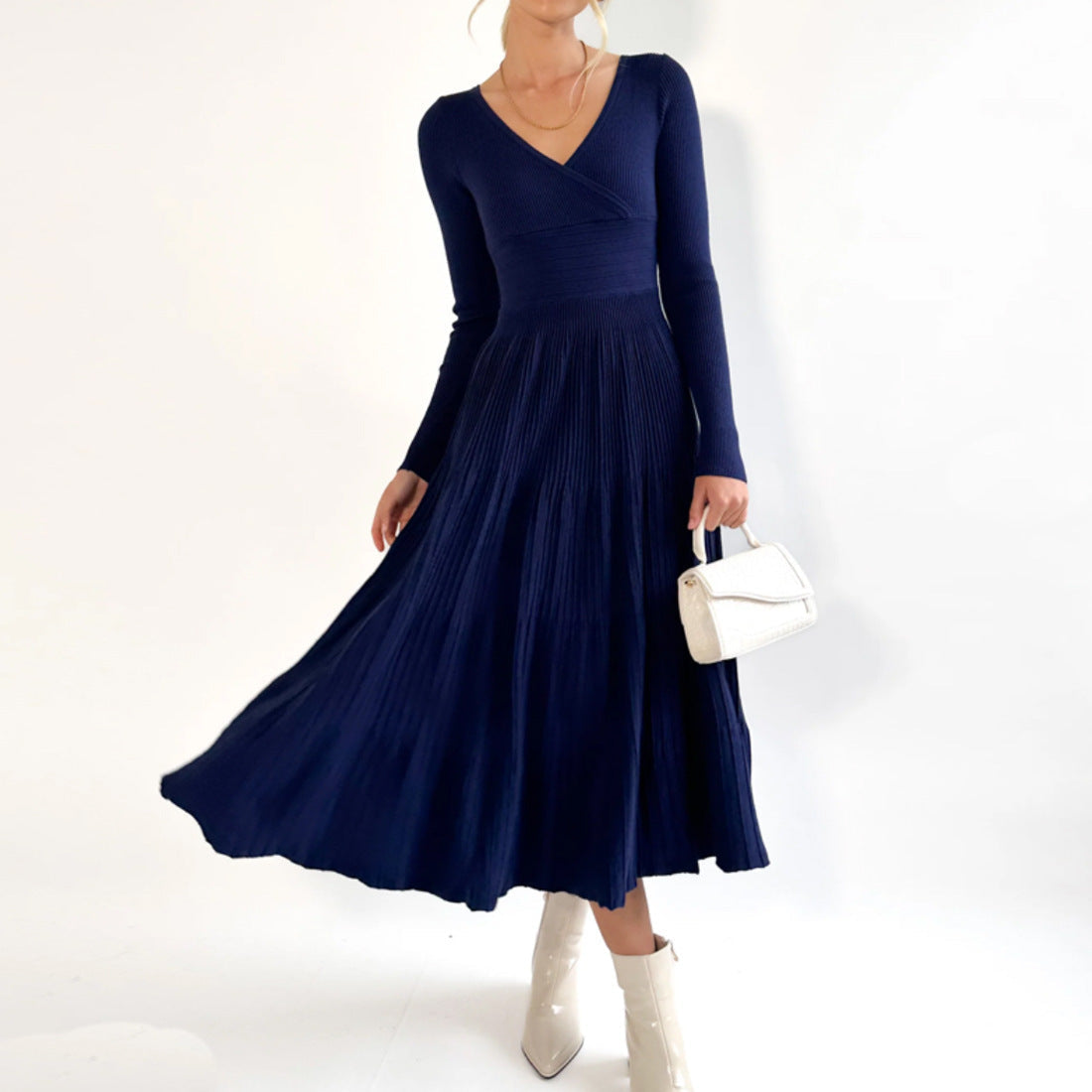 Women's Elegant Pleated Wrap Summer Dress