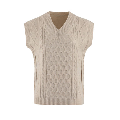 Women's Knitted Vest V-Neck Cable Knit Elegant Clothing