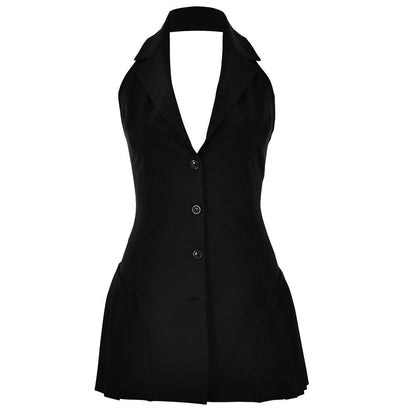 Women's Blazer Dress with V-Neck and Side Pockets