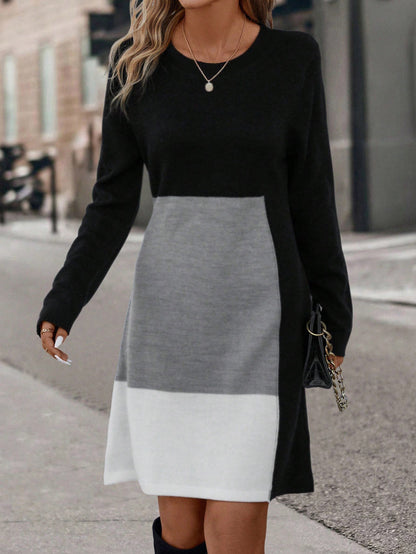 Women's Knitted Dress Modern Color Block Look