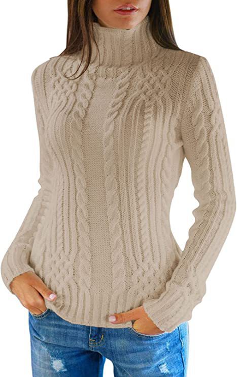 Women's Knitted Jumper High Collar Cable Knit Elegant Clothing
