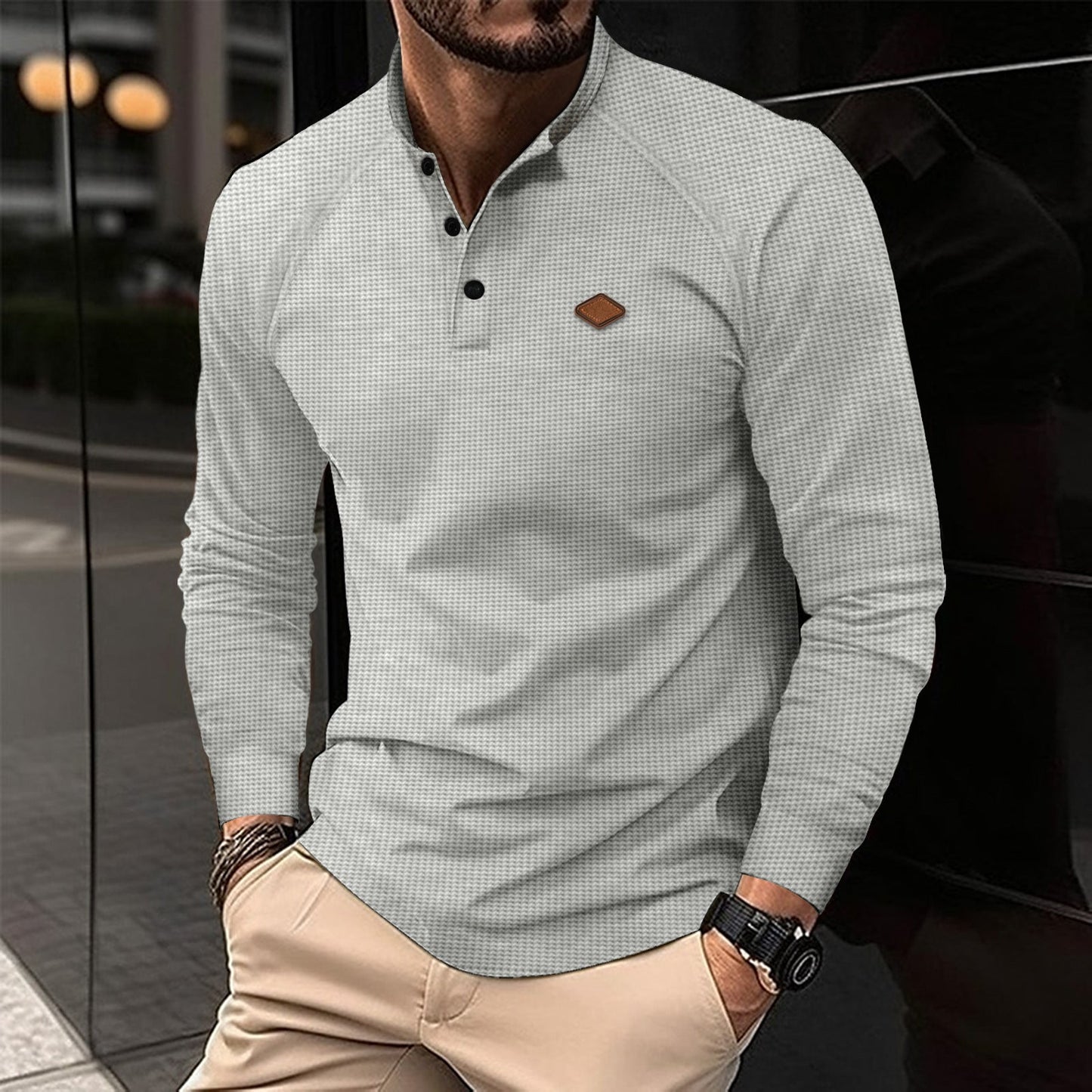 Men's Long-Sleeved Shirt Elegant Pattern Modern Collar