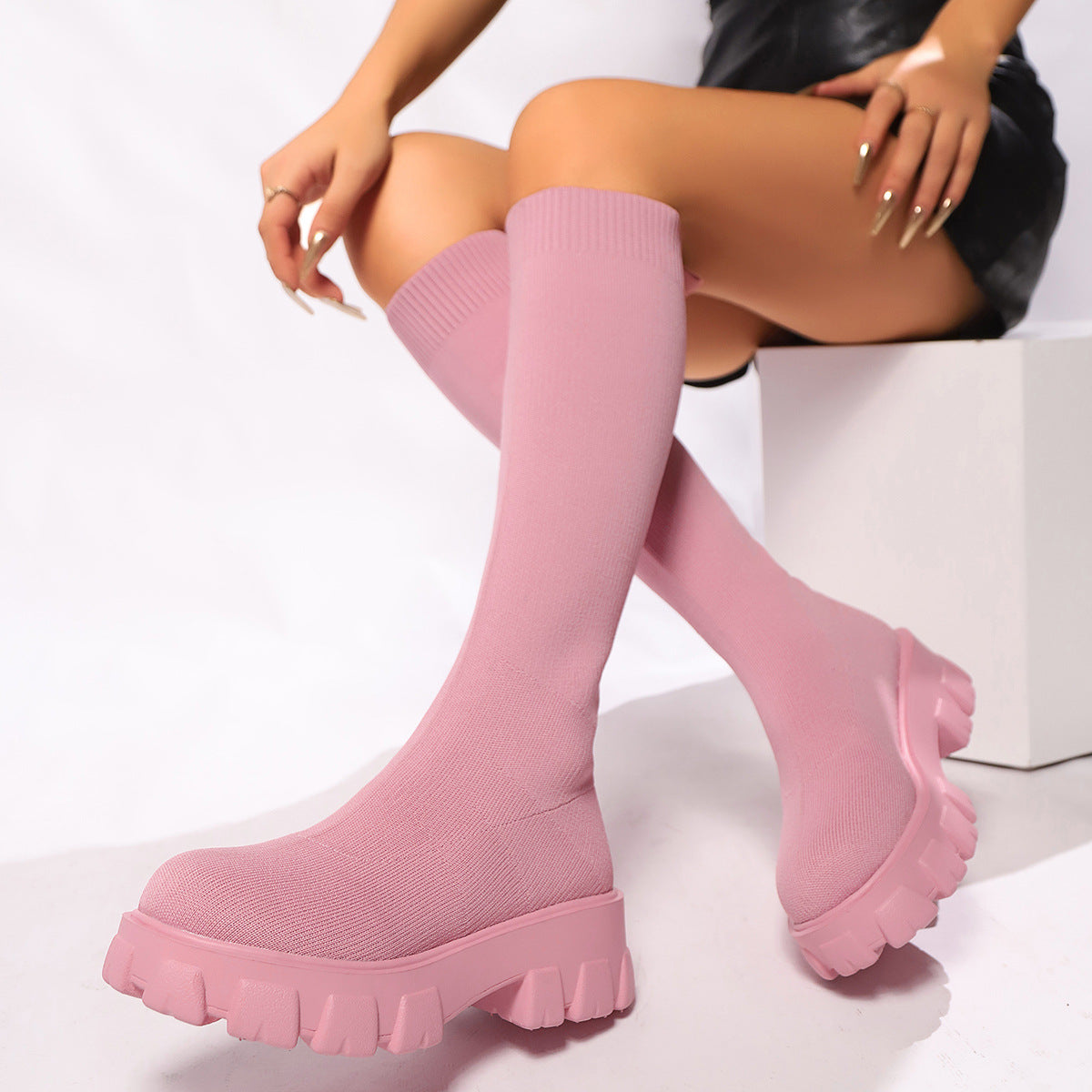 Women's Over-the-Knee Boots Eye-Catching Pattern Non-Slip Sole