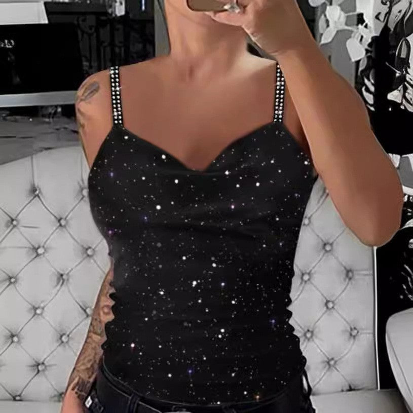 Women's Top with Spaghetti Straps Glitter Effect