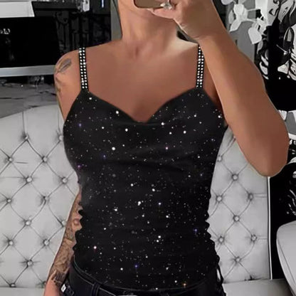 Women's Top with Spaghetti Straps Glitter Effect