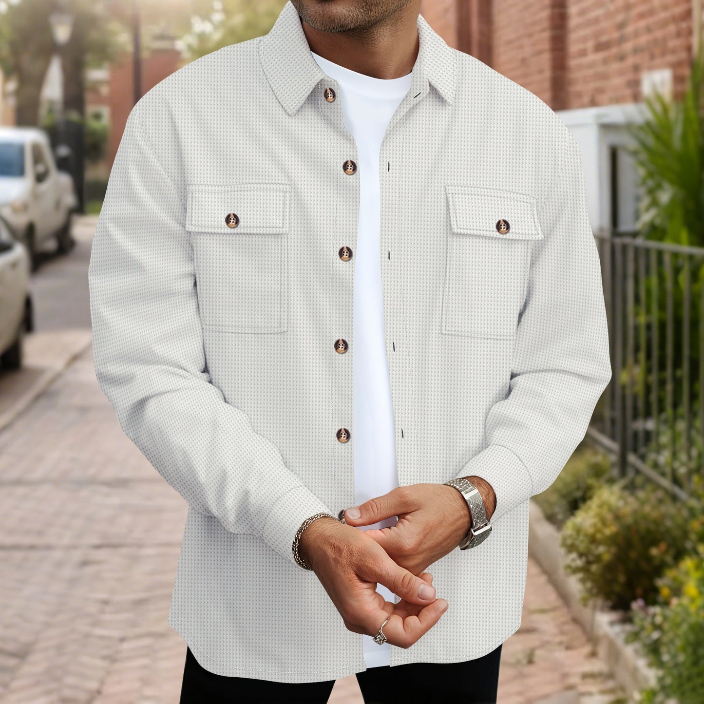 Men's Shirt Blouse Modern Pockets Design