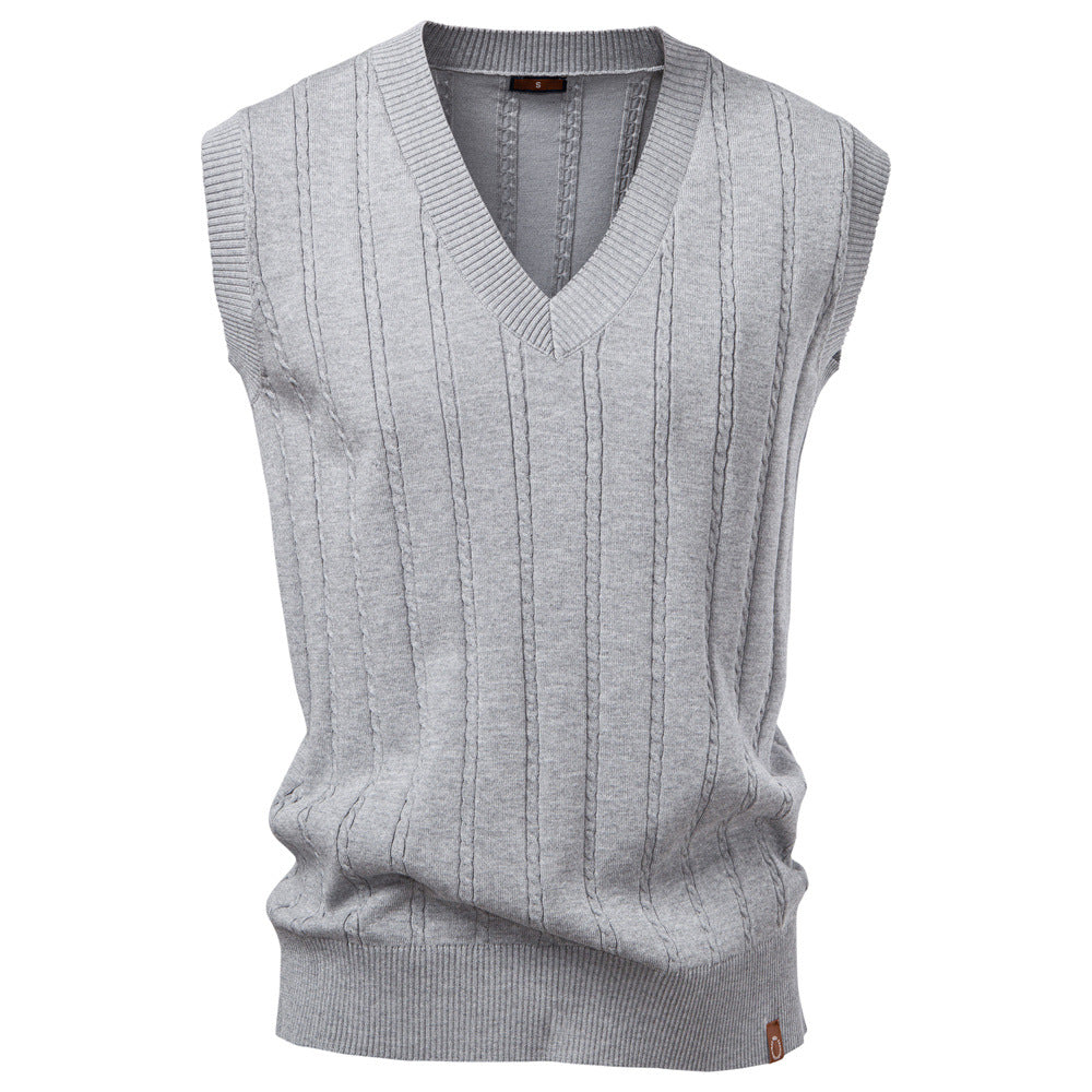 Men's Knitted Vest Sleeveless V-Neck Cable Knit Elegance