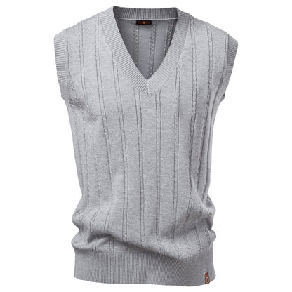Men's Knitted Vest Sleeveless V-Neck Cable Knit Elegance
