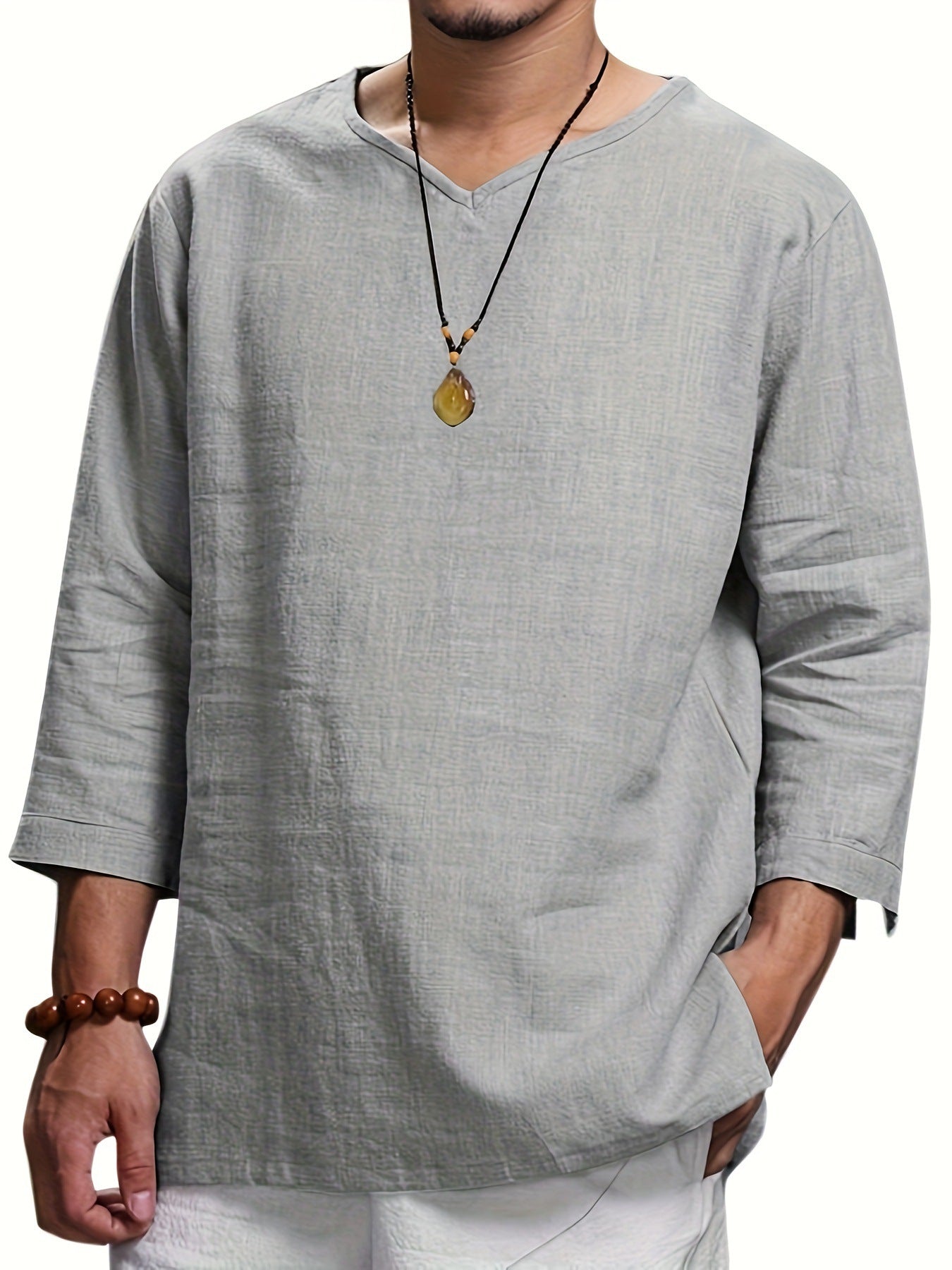 Men's Long-Sleeve Shirt Relaxed Fit V-Neck