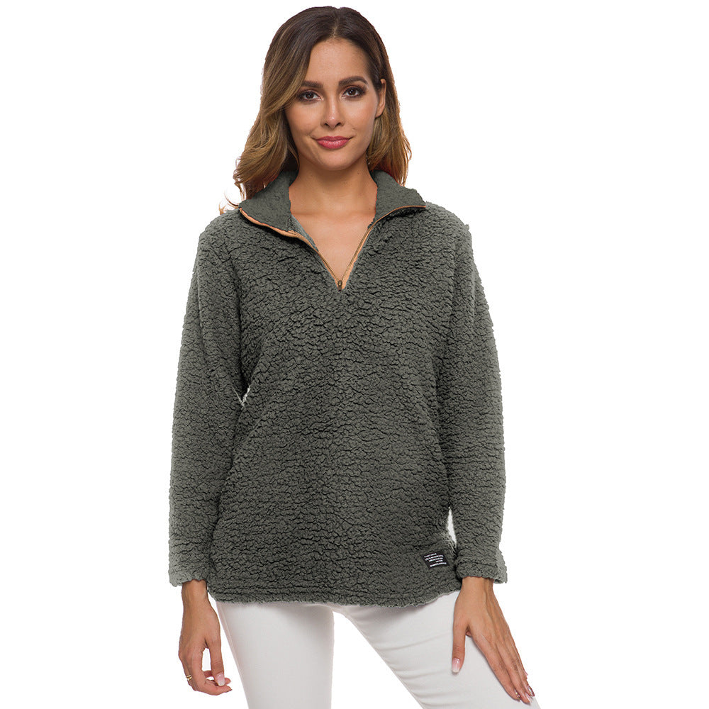 Women's Soft Fleece High-Neck Zipper Pullover