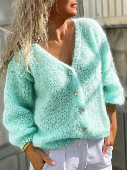Women's Cardigan V-Neck Loose Puff Sleeves