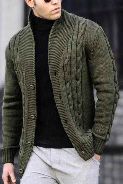 Men's Robust Cable Knit Cardigan Button Fastening