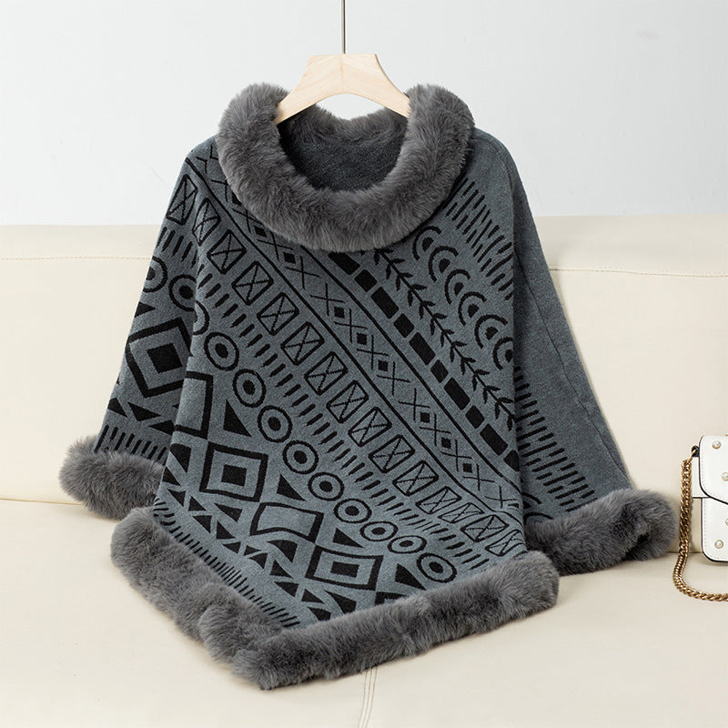 Women's Poncho Elegant Faux Fur Collar Trendy