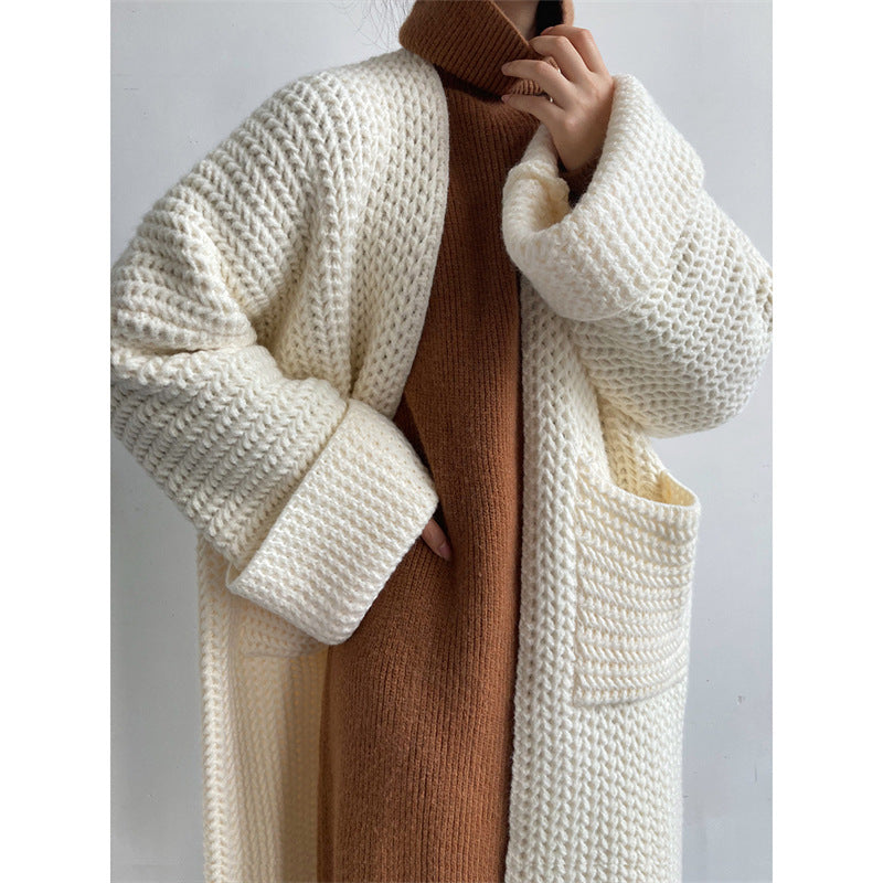 Damen Strickjacke Lang Elegant mit Taschen - IdealeKleiden