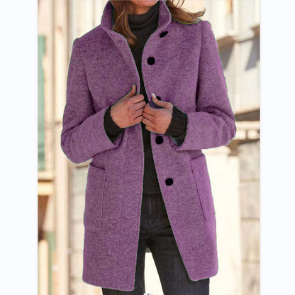 Women's Wool Jacket Classic Elegant Design Large Pockets