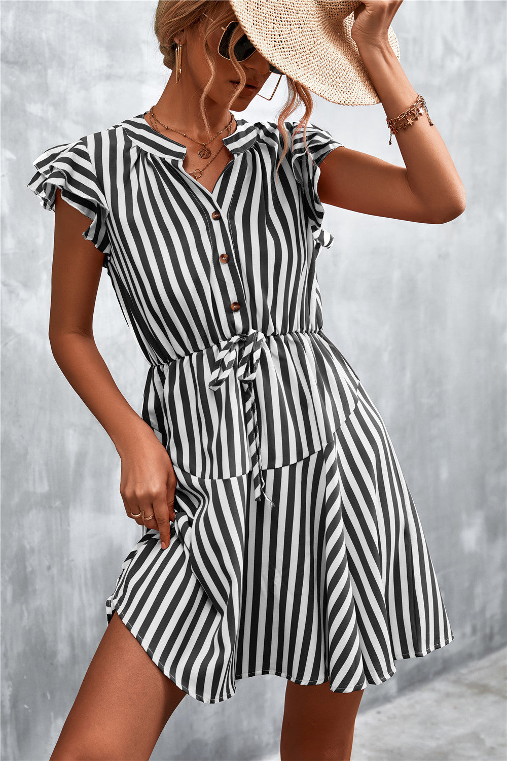 Women's Summer Dress Striped Pattern Elegant Ruffles