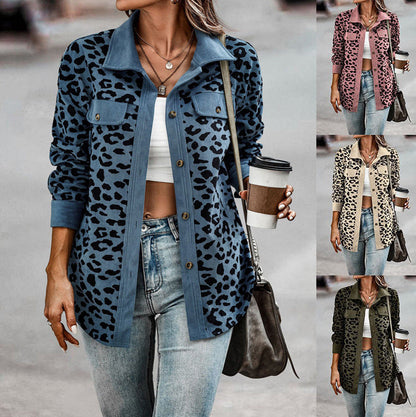 Damen Hemdenjacke Leoparden Muster Trendy Style - IdealeKleiden